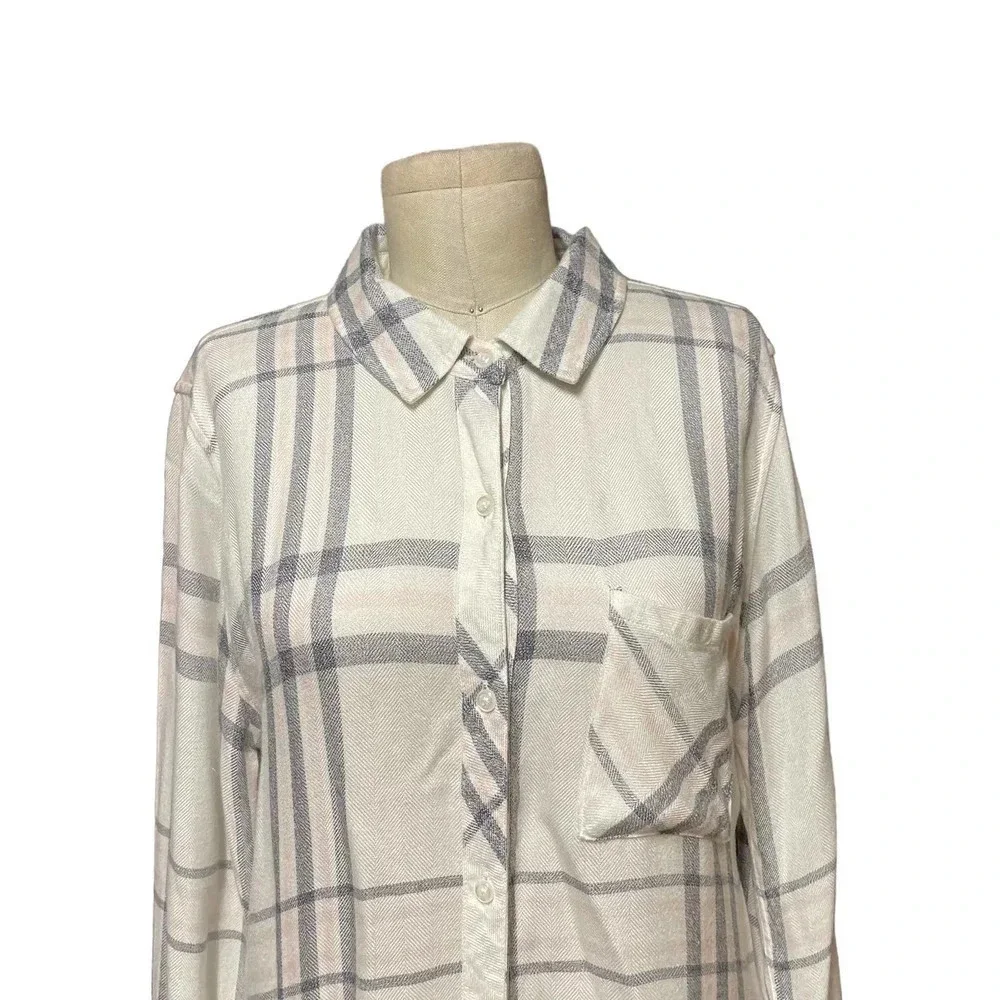Rails Hunter Button Up Plaid Flannel‎ Shirt White Gray Pink Size Medium - Picture 3 of 10